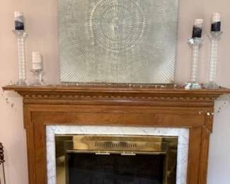 Beautiful Mantle Display featuring Canvas Art and Crystal Candleabras 