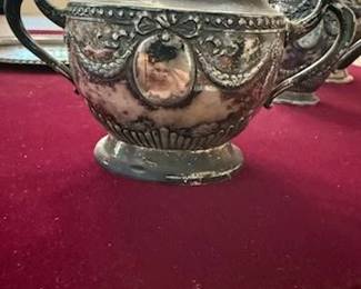 Rare! 19th Century SCHENKEL Coin Silver (90% Silver) Coffee/Tea Set featuring Gorgeous High-end Hand-chased Repousse' work. Pieces include Coffee Pot, Teapot, Creamer and Sugar