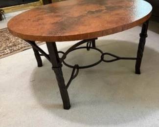 Supreme Quality Coffee Table with Hammered Copper Top and Beautiful Heavy Quality Contemporary Designed Base