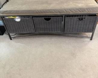 MCM Style Sitting Bench with Wicker Basket Storage beneath