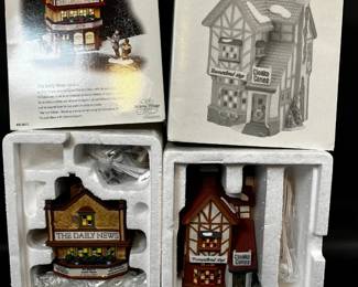 2 Department 56 Dickens Village Heritage Collection Buildings, Bumpstead Nye Cloaks & Canes, The Daily News