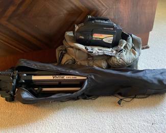 Quasar Palmcorder and More Cameras in Carrying Case with Vivitar Tripod Stand
