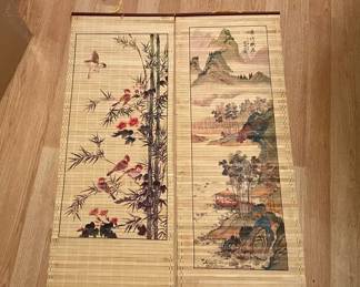Pair Of AsianStyle Hanging Scrolls