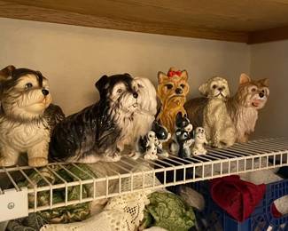 Mixture Of Ceramic Dogs  Sandcast Yorkshire Terrier Bank