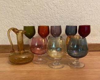 Colored Liqueur Glasses  Amber Crackled Mini Pitcher