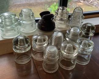 Vintage Clear Glass Utility Insulators  One Ceramic