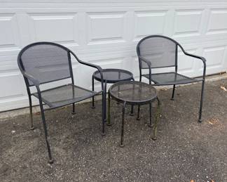 Pair Of Black Metal Outdoor Chairs  Side Tables