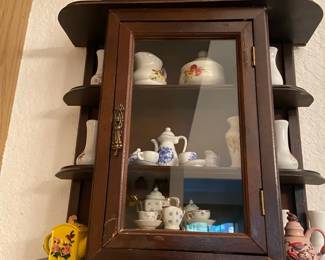 Miniature Tea Sets  Vases With A Wood Display Case