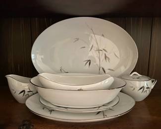 Sango Japan Bamboo Knight Serving Pieces With Sugar Bowl  Creamer