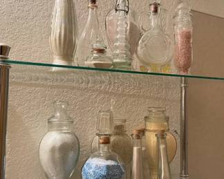 Decorative Glass Bottles Decanters Some Filled with Bath Salts