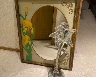 Oneida Art Nouveau Lily Vase with Painted Crocus Mirror