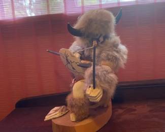 Kneeling Buffalo Warrior Hand Crafted Wooden Sculpture