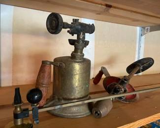 Vintage Brass LiquidFuel Blowtorch Hand Cranked Breast Drill  Glass Circle Cutter