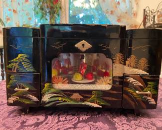 Japanese Black Lacquered Jewelry  Music Box