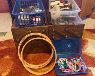 Sewing Box Embroidery Hoops And Thread