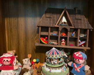 Miniature Display House With Miniature Toys Wooden Raggedy Ann Bears