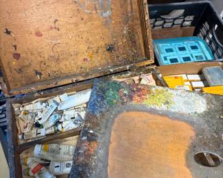 Antique Painter's Box with original pallette and paints, very cool