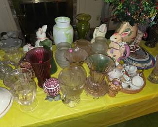 Glass vases and figurines