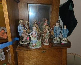 Porcelain figurines and Vintage furniture