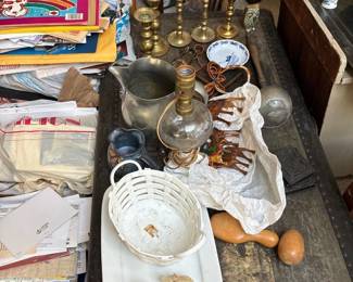 Brass candlesticks & other decor