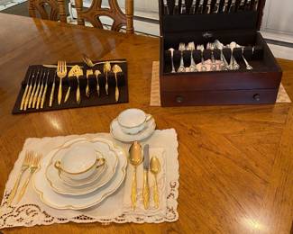 Haviland China place setting. Sterling silver cutlery 