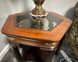 hexagon side table with glass top