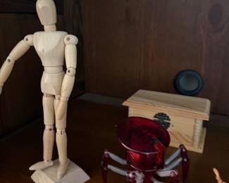 Articulated Wooden Mannequin and Hexbug Spider