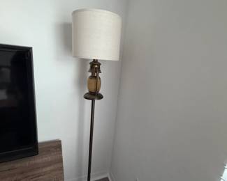 Vintage Lantern Floor Lamp with Amber Glass Accent