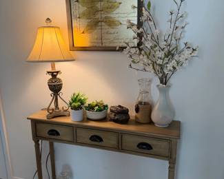 Harper Bright Designs . in. Natural Rectangle Wood Console Table with Two Drawers and Bottom Shelf