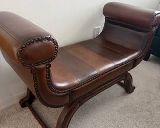 Curule Style Leather Bench