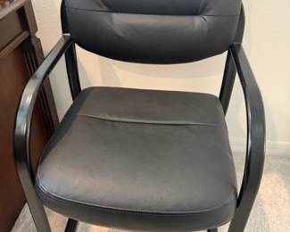 Black Leather Guest Armchair with Sled Base
