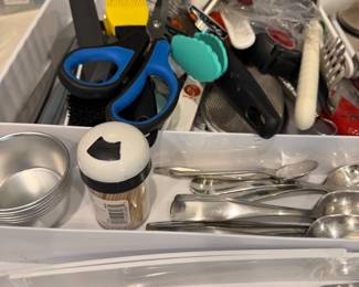Assorted Kitchen Utensil and Flatware Lot with Drawer Organizer