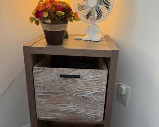 Ebern Designs Side table with storage shelf and drawer