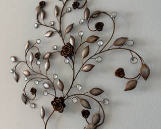 Metal Floral Wall Art with Crystal Accents