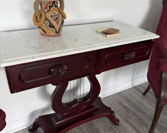 Kimball Victorian Style Solid Cherry Marble Top Console Table