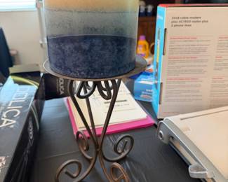 Decorative Pillar Candle and ScrollWork Metal Stand