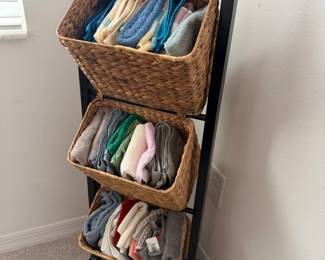 Tier Water Hyacinth Basket Storage Tower with Black Metal Frame