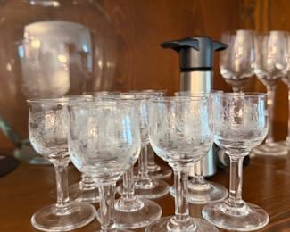 Vintage Etched Floral Cordial Glasses