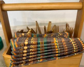 Bamboo Flatware Caddy with Disposable Napkins