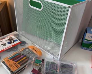 White Mesh Hanging File Organizer with Office Supply Assortment