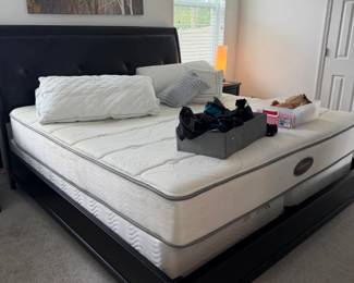 Simmons Beautyrest Hospitality Queen Mattress and Black Upholstered Bed Frame