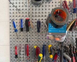 Assorted Hand Tools and Pegboard Accessories