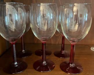 Vintage Luminarc Ruby Red Stem Wine Glasses