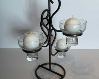 Lot 42: Vintage Mid-Century Modernist Wrought Iron & Glass Multi-Cup Candelabra Centerpiece