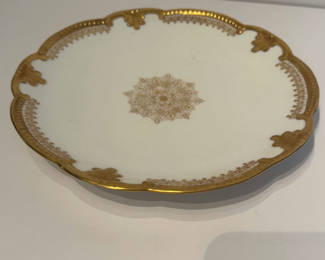 Lot 7: Antique AK CD Limoges France Porcelain Plate - 24K Gold Encrusted Scalloped Rim & Central Medallion, c. 1900