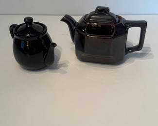 Lot 40: Vintage Single-Serving Ceramic Teapot Lot - Set of 2, Glossy Chocolate Brown & Black Glaze