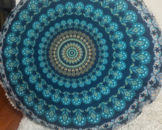 Lot 20: Codi brand: Round mandala-print floor cushion - teal colored