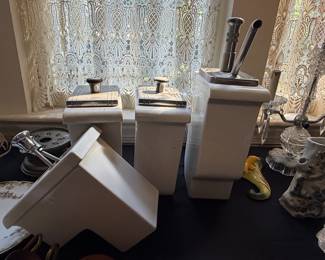 Vintage Fischman Company Porcelain Syrup Dispenser Set