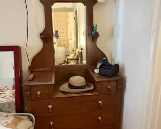 Victorian Eastlake Walnut Marble Top Dresser with Mirror