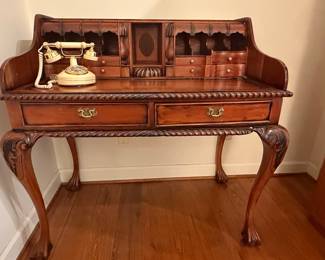 Chippendale Escritoire Secretary Desk with Ball and Claw Feet